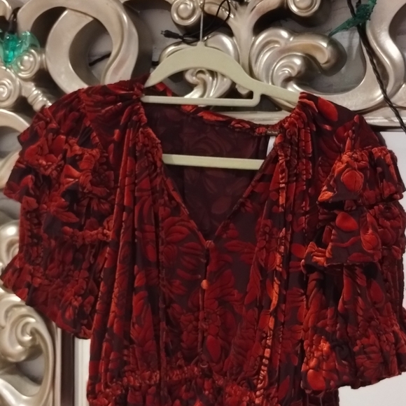 Free People Velvet Ruffle Top Size M - Picture 6 of 7
